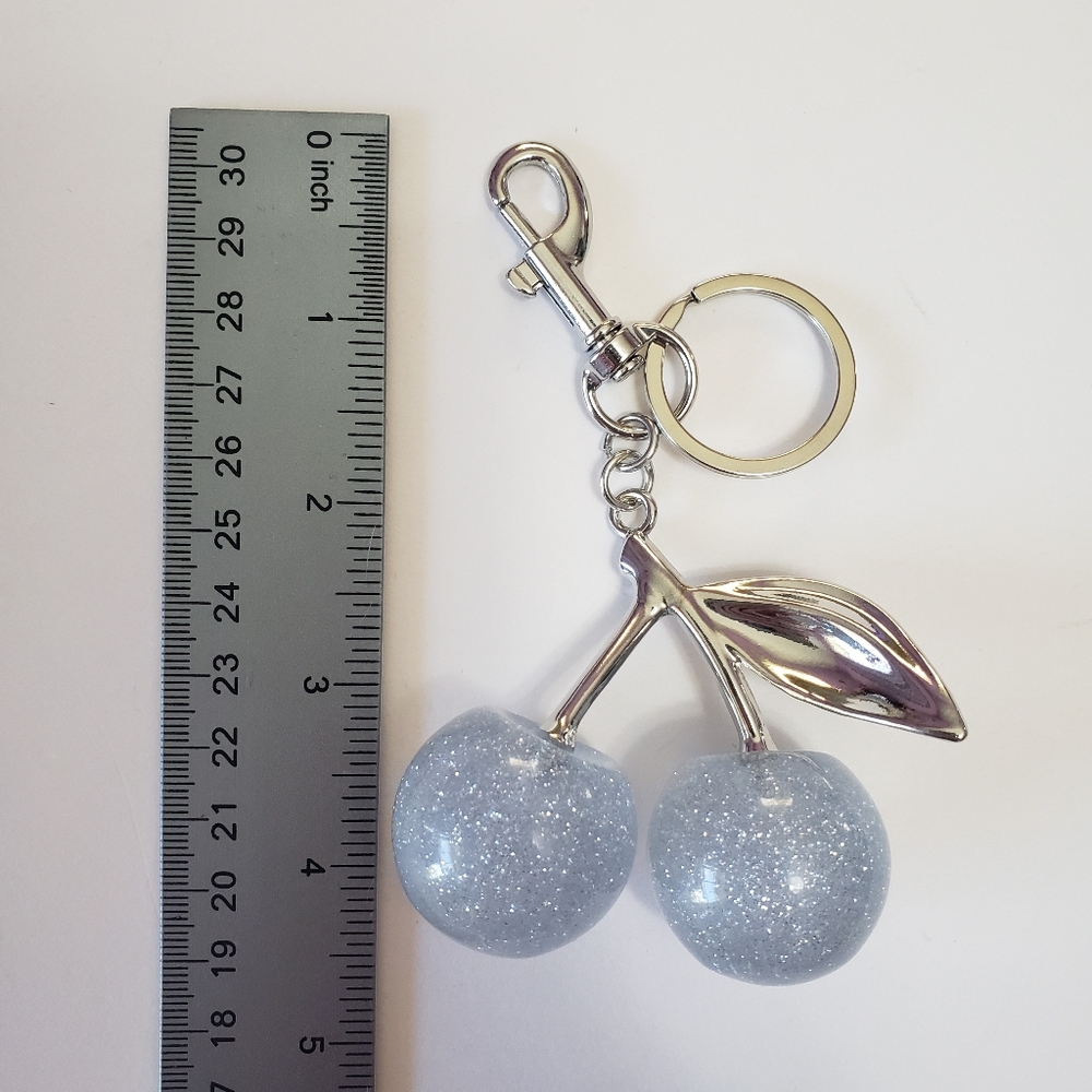 Silver Glitter Clear Cherry Bag Charm/ Key Chain, - Picture 2 of 6